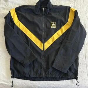 US Army Jacket Mens Large Black Yellow Windbreaker Track Coat Running Adult L